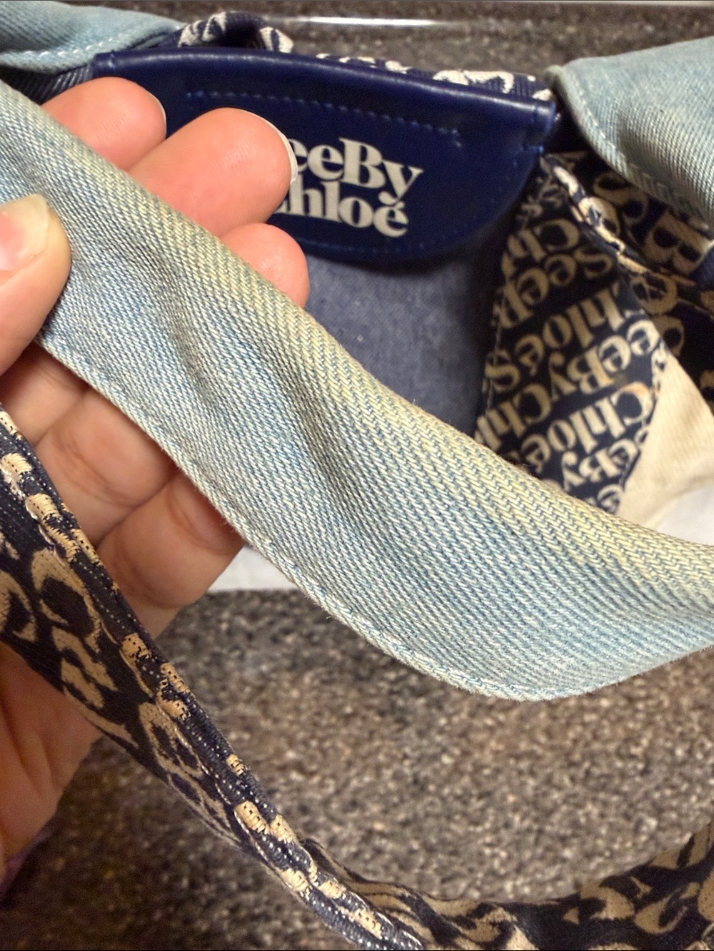 See By Chloe Navy and Cream Denim Hobo - Picture 7 of 10
